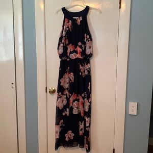 Pleated neck maxi dress